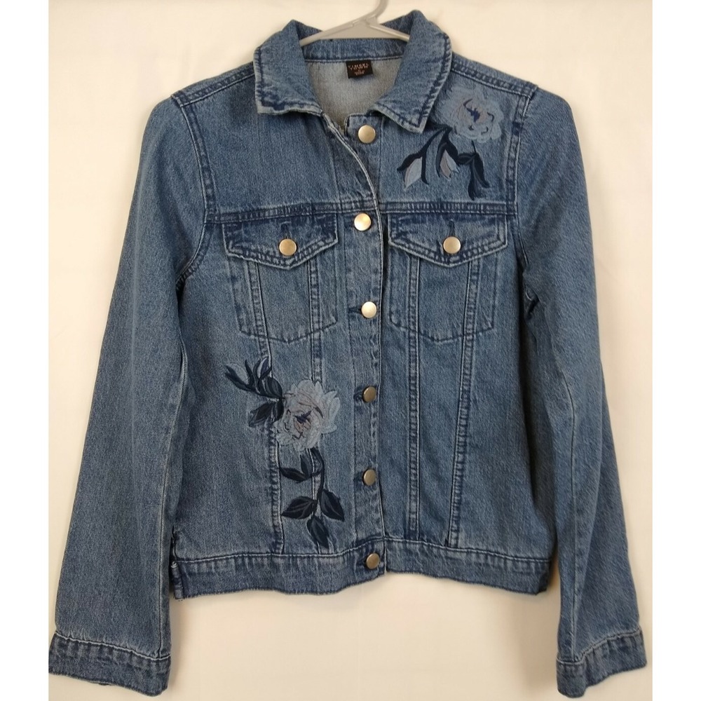Women's Rustic Floral Chic Casual Embroidered Flowers Jean Jacket  Size‎ Small